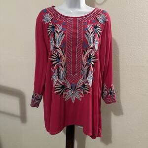 Cute Options Women’s XL Pink Embroidered Boho Tunic Top Floral Rayon India